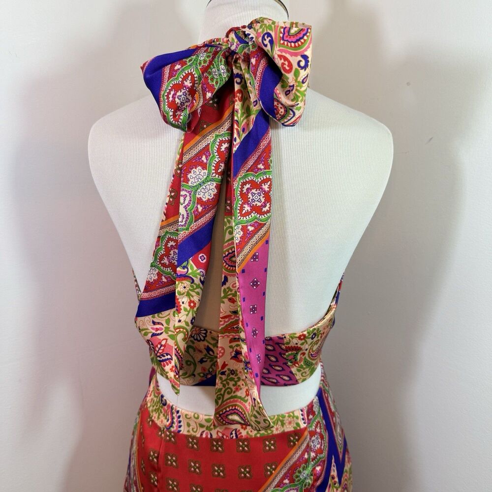 Zara Pink Red Paisley Halter Midi Dress - Picture 13 of 16